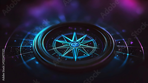 Illuminated compass shows the direction in an artistic digital display