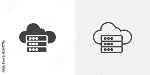 Cloud server icons in filled and outline versions for ui designs
