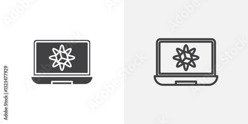 Computer simulation icons in filled and outline versions for ui designs