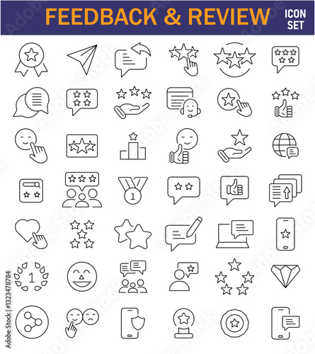 Set of Feedback, Review, and Customer Experience Outline Icon Collection. Rating, Testimonials, Quick Response, experience, Satisfaction, etc. Simple web icon illustration, EPS 10.