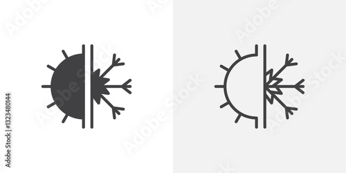 Hot and cold icons in filled and outline versions for ui designs