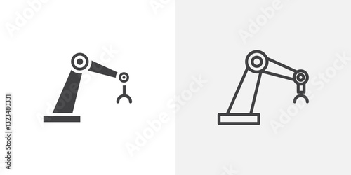 Industrial robot icons in filled and outline versions for ui designs