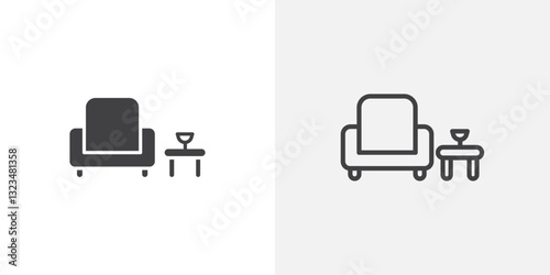 Lounge iconsin filled and outline versions for ui designs