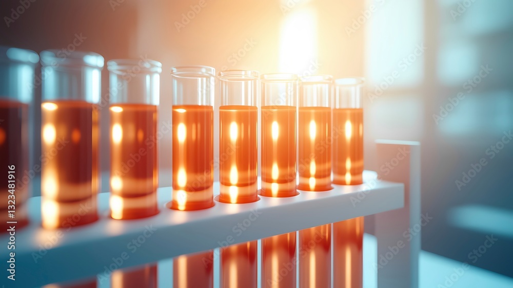Transparent Test Tubes with Colorful Liquids in a Rack – Soft Light Effect Transparent Test Tubes with Colorful Liquids in a Rack – Soft Light Effect