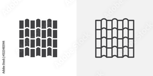 Roof tile icons in filled and outline versions for ui designs