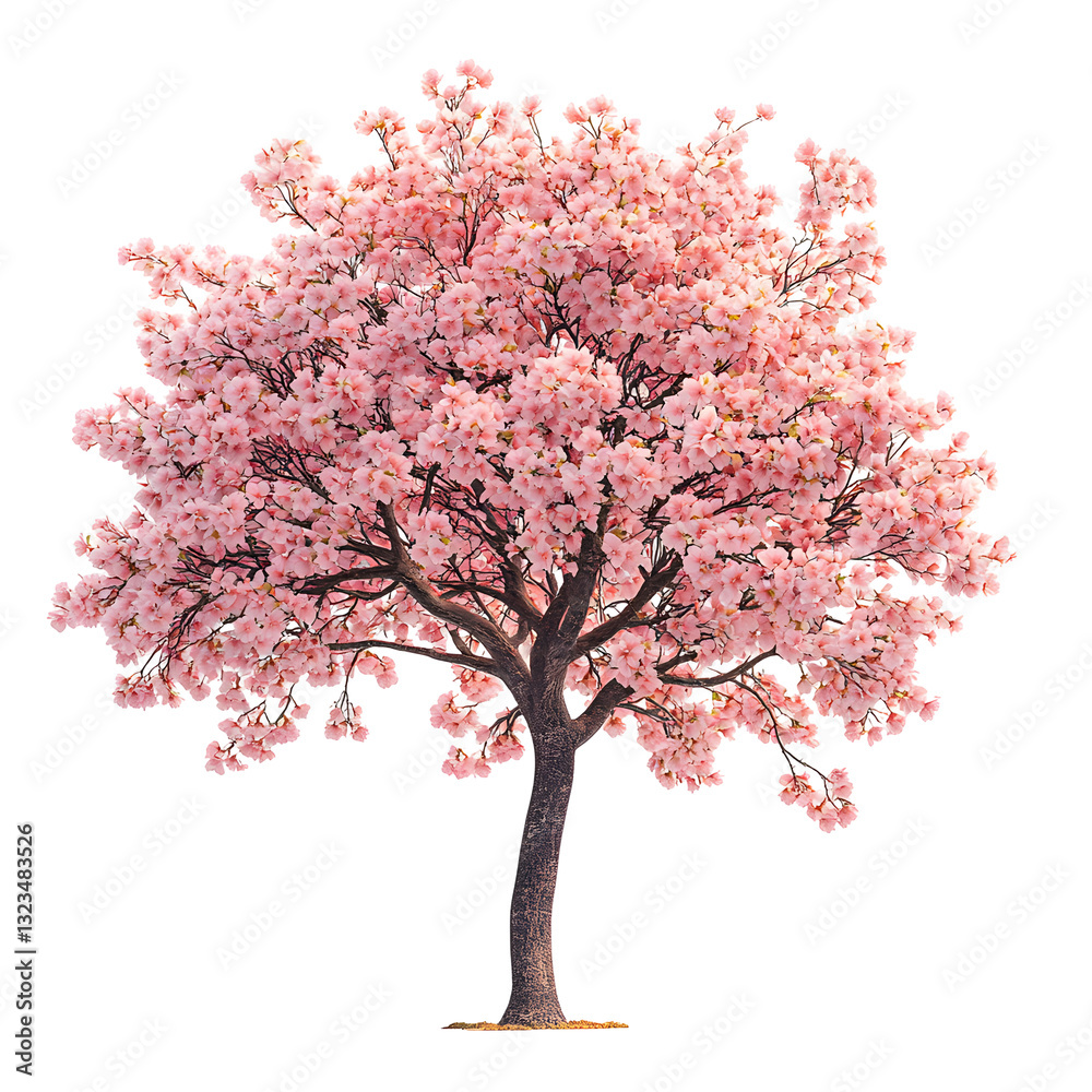 Obraz premium Cherry Blossom Tree Blooms Isolated on White Background , Pink Floral Theme