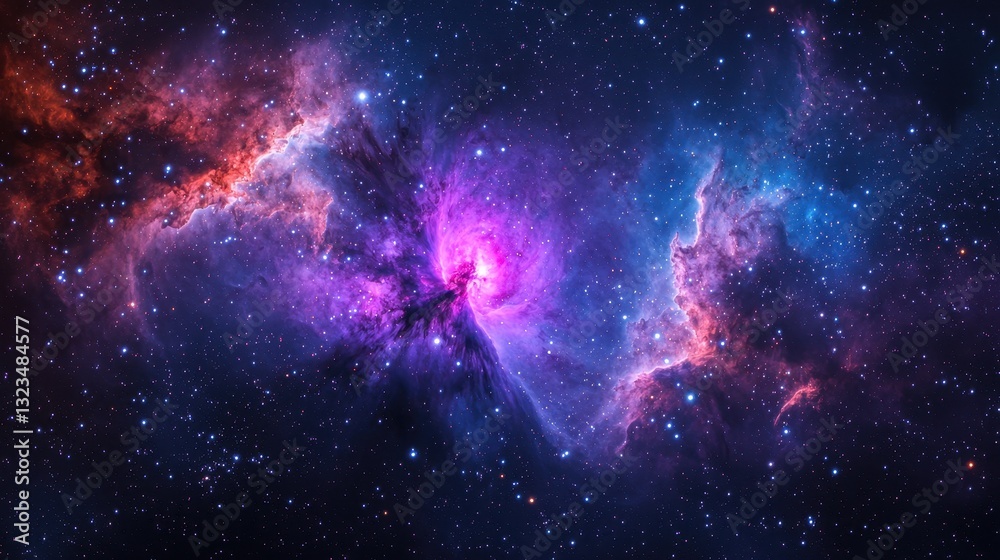 Naklejka premium Vibrant Cosmic Nebula with Stars and Colorful Gas Clouds