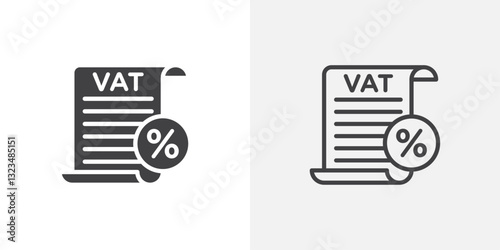 Value added tax VAT icons in filled and outline versions for ui designs