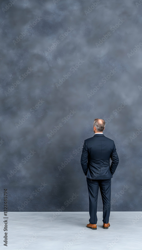 Businessman facing blank wall Businessman facing blank wall