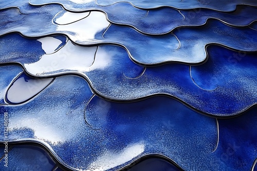 A repeating abstract pattern composed of blue and white shapes photo