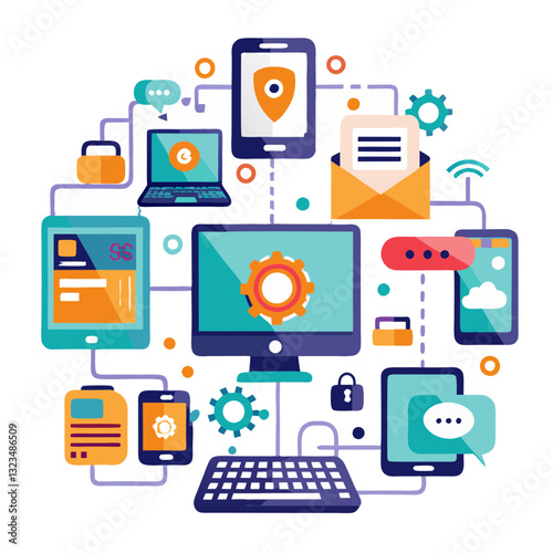 Various devices such as smartphones, tablets, and computers are depicted coming to life after effective troubleshooting, symbolizing connectivity and technology's impact