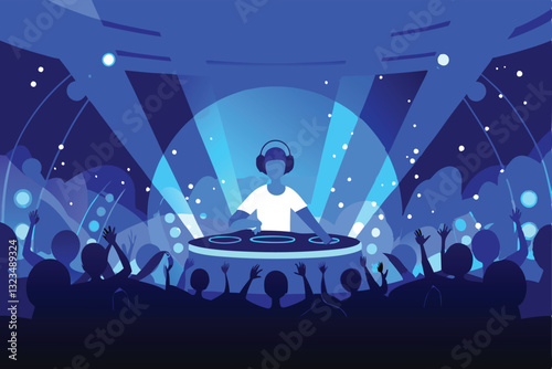 A futuristic concert in the metaverse featuring a holographic DJ performing on a vibrant, neon stage, surrounded by ecstatic avatars.