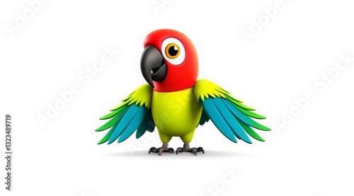 Colorful cartoon parrot with red head and green wings