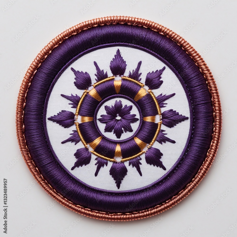 Obraz premium Thai Royal Embroidery Patch, Elegant Purple and Gold Ornamental Design Traditional Thai Floral Motif Patch, Luxurious Baroque Style Embroidery