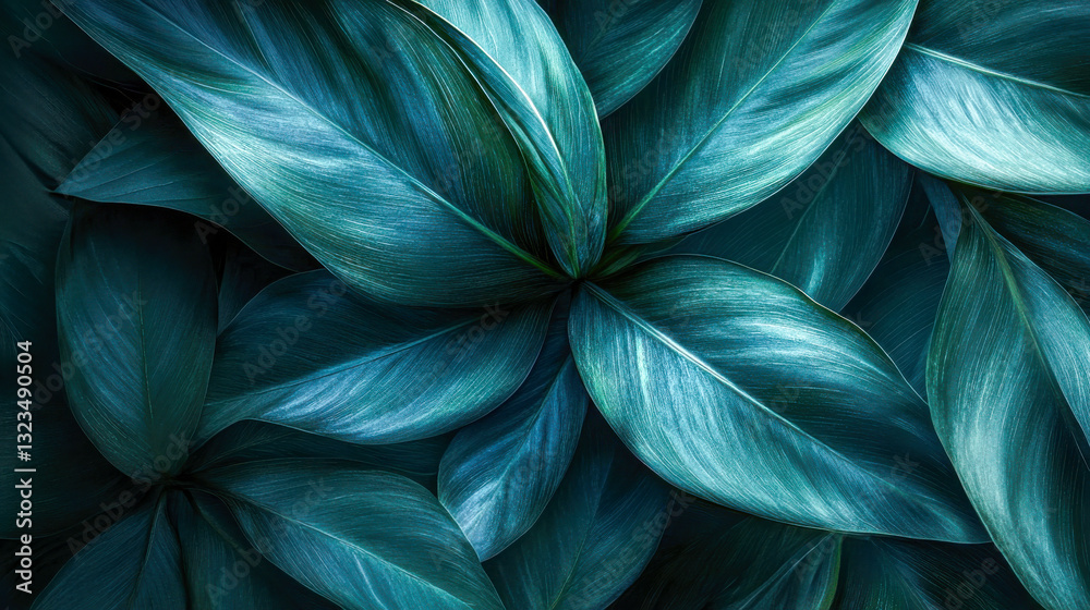 Lush green tropical leaves with intricate patterns and vivid texture Lush green tropical leaves with intricate patterns and vivid texture