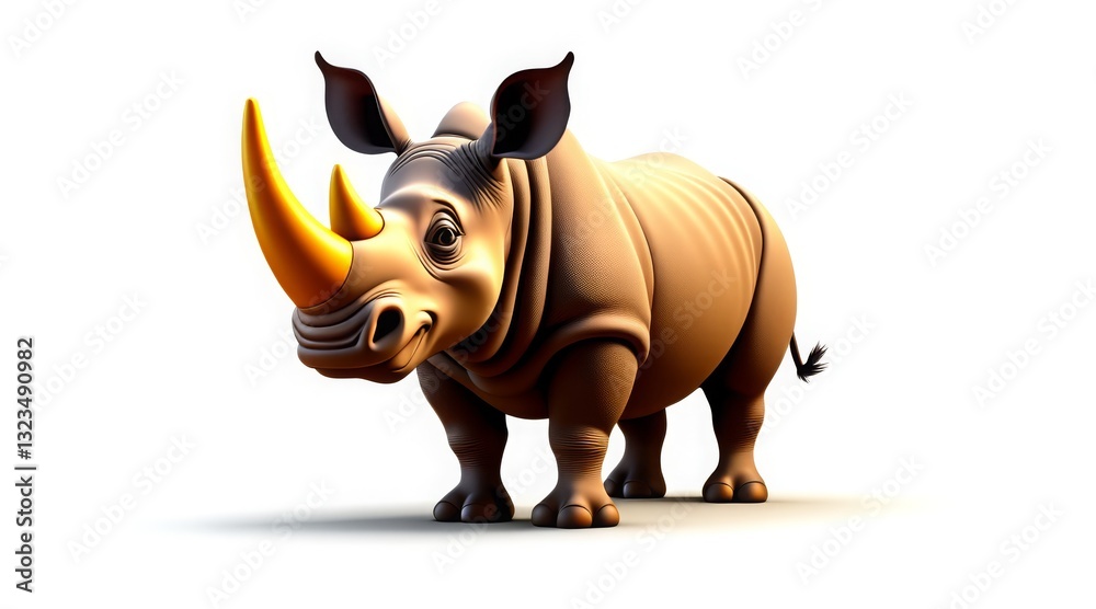Fototapeta premium Friendly cartoon rhinoceros with prominent horn and curious look