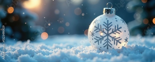 A frosted glass ornament adorned with glittering silver snowflakes, winter, snowflakes