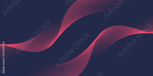 Thin line wavy background. Abstract black lines wave curve motion on white background vector. Red abstract wave thin curved lines graphic for design