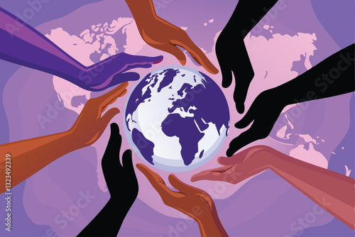 Design showcasing interconnected hands forming a perfect circle, emphasizing unity and collaboration.  Focus on realistic hand details and a harmonious color palette.