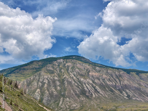 Mountain with alluvial fan. Altai mountain landscape natural background.