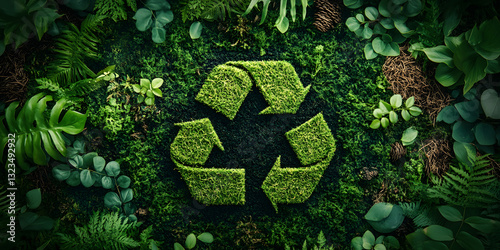 Ecosystem Restoration, environment day concept 3d tree background. Recycle icon banner with green forest. Eco-friendly recycling symbol, Ecology project concept.	