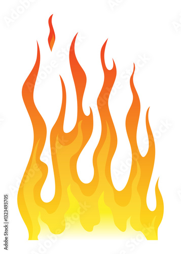 Fire flame icon. Cartoon heat wildfire or bonfire, burn power fiery. Power light energy silhouette. Campfire element in flat style. Isolated vector illustration