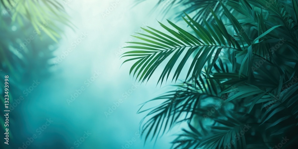 Tropical inspired gradient background with lush greenery for creative design Tropical inspired gradient background with lush greenery for creative design