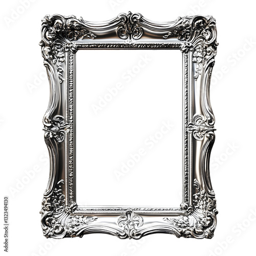 Silver ornate picture frame on white , Decorative antique home decor