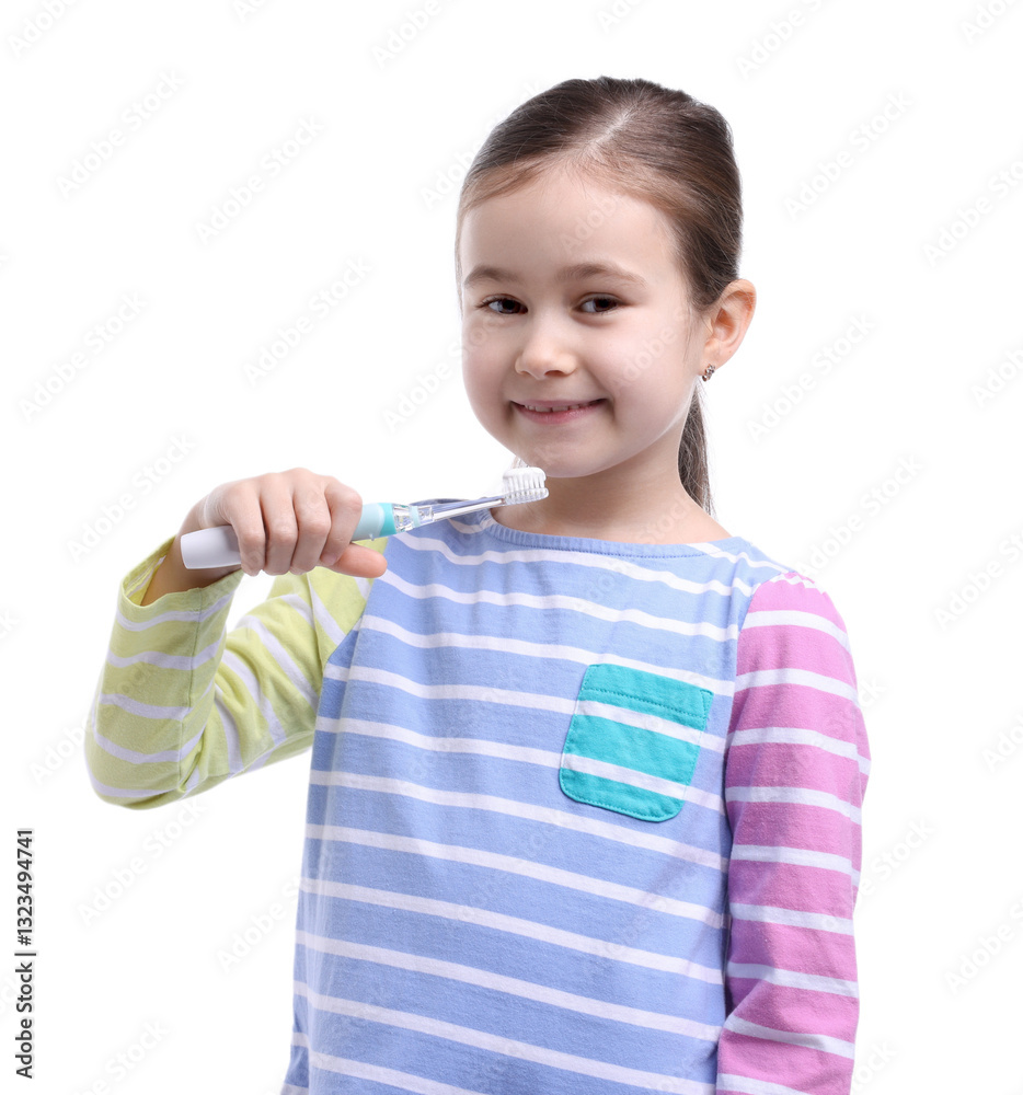 Cute girl with toothbrush on white background Cute girl with toothbrush on white background