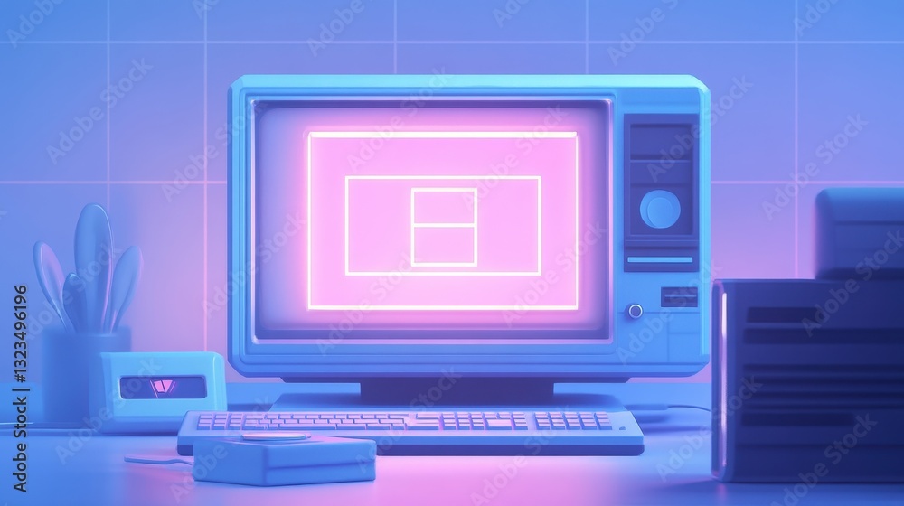 Fototapeta premium Retro old computer user interface,Pink Y2K computer window page and retro interface of PC screenTrendy,y2k pc element,8 bit pixel art,Transgressive conceptual modern art,kawaii retro 90s style.