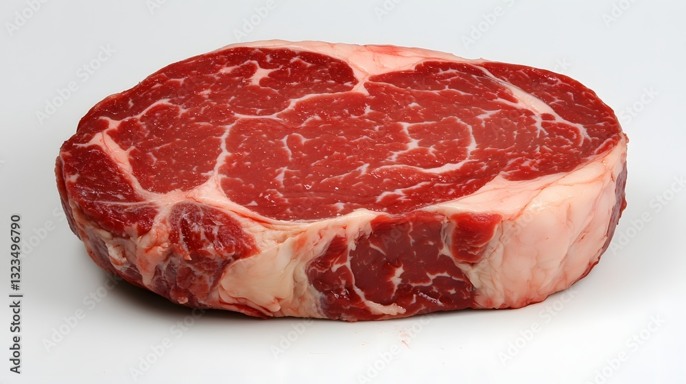 Raw Ribeye Steak with Marbling Isolated on White Background Highlighting Fresh Meat Quality