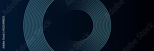 Blue abstract background with glowing circles. Swirl circular lines pattern. Geometric spiral. Twirl element. Modern graphic design. Futuristic technology concept.
