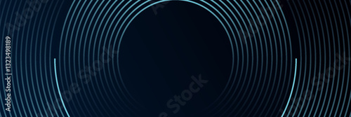 Blue abstract background with glowing circles. Swirl circular lines pattern. Geometric spiral. Twirl element. Modern graphic design. Futuristic technology concept.