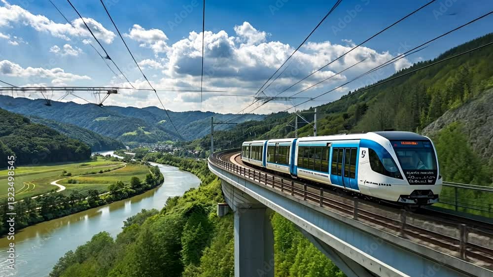 High-Speed Train Crossing Scenic Valley – Sustainable Travel