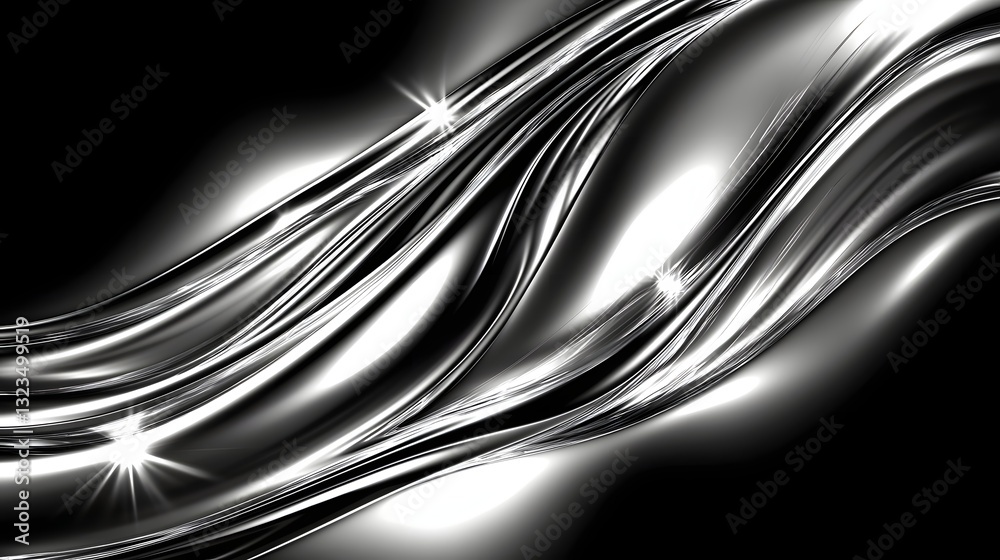 Obraz premium Elegant Abstract Silver Wave Textures Flowing Through a Black Background with Shining Light