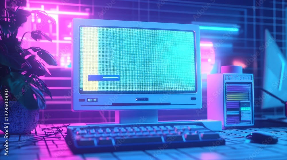 Fototapeta premium Retro old computer user interface,Pink Y2K computer window page and retro interface of PC screenTrendy,y2k pc element,8 bit pixel art,Transgressive conceptual modern art,kawaii retro 90s style.