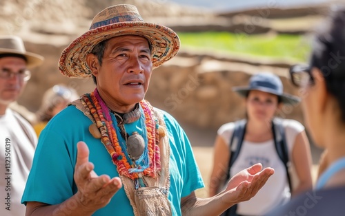 Ancient Culture Guide Sharing History with Tourists photo