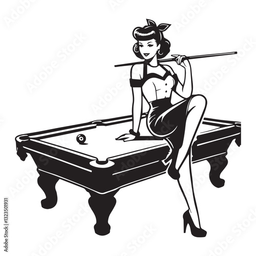 Pool Cue and Billiard Ball Sports Icon Illustration
