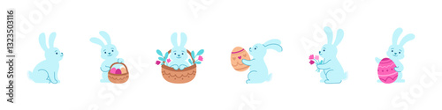 Easter bunny set. Cute rabbit vector set. Rabbit cartoon egg hunt.