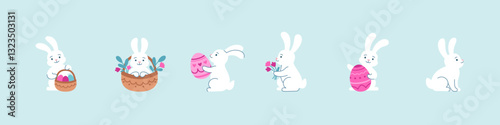 Easter bunny set. Cute rabbit vector set. Rabbit cartoon egg hunt.