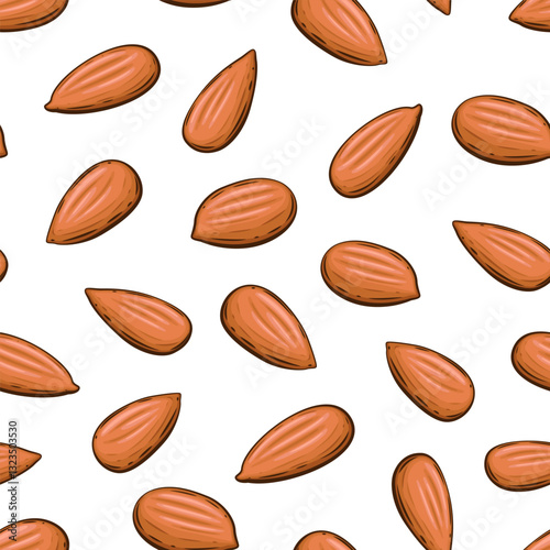 Nuts seamless pattern. Almond background. Organic food concept. Nuts pattern for fabric, packaging, coffee and bakery shops. Hand Drawn illustration