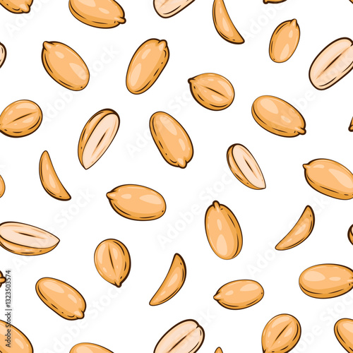 Nuts seamless pattern. Peanut background. Organic food concept. Nuts pattern for fabric, packaging, coffee and bakery shops. Hand Drawn illustration