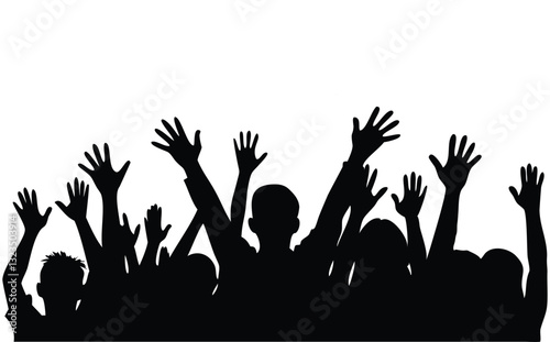 Silhouette of Group of People Raising Hands in Unity and Celebration

