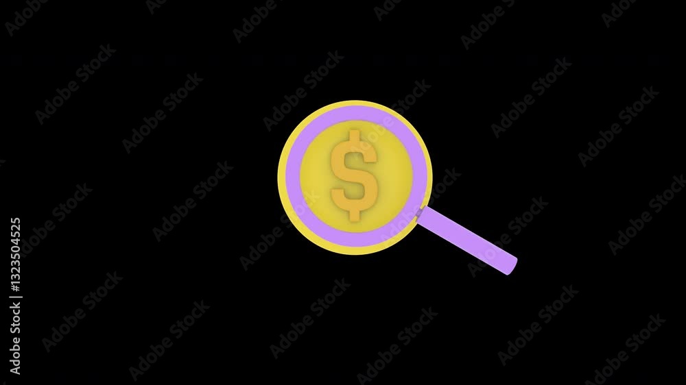 us dollar coin searching lens Magnifying glass with coin 3d animation with alpha channel us dollar coin searching lens Magnifying glass with coin 3d animation with alpha channel