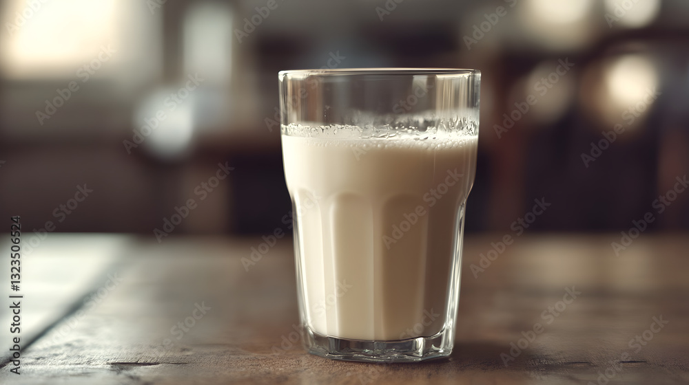 Fresh milk in a glass on a wooden table Fresh milk in a glass on a wooden table