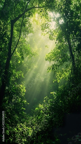 Sunbeams in the Lush Forest: A Serene Nature Scene