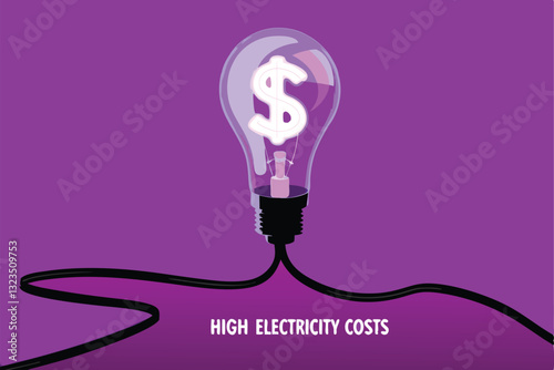 Illustrate a light bulb with a brightly glowing dollar sign inside, radiating light.  Focus on the contrast between the bright symbol and the glass bulb.