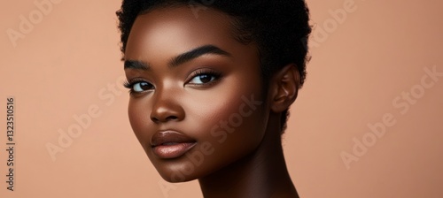 Elegant Woman Portrait with Dark Skin and Short Hair Looking Camera