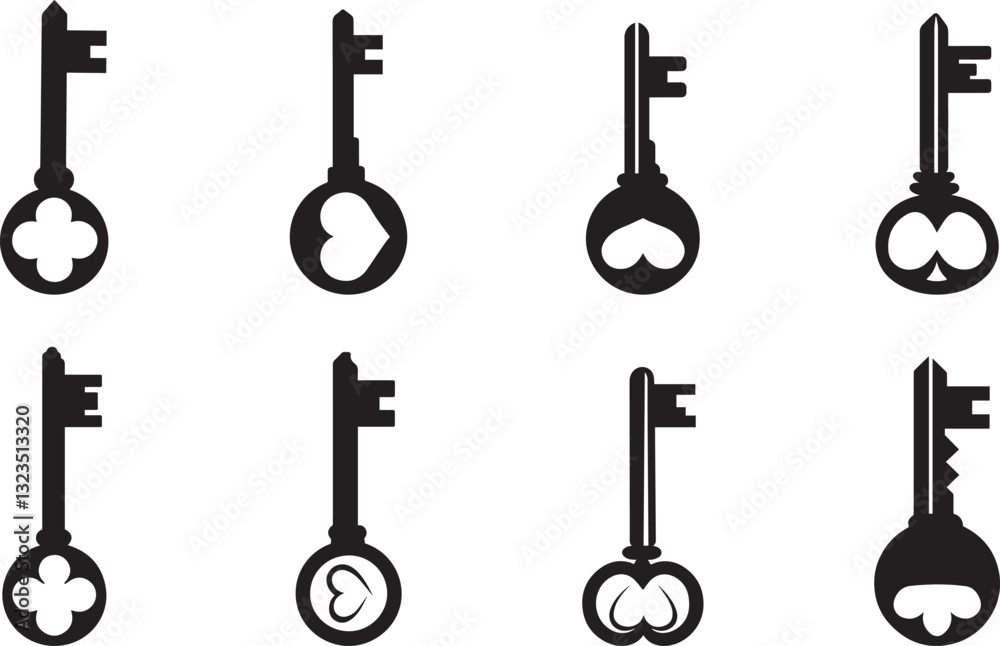 Heart Shaped and Decorative Keys vector Icons Heart Shaped and Decorative Keys vector Icons
