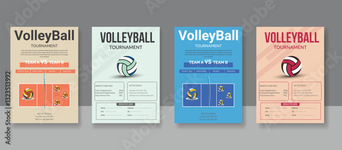 Volleyball tournament flyer layout. championship posters with volleyball ball template ,Volleyball camp posters, flyer with volleyball template vector design